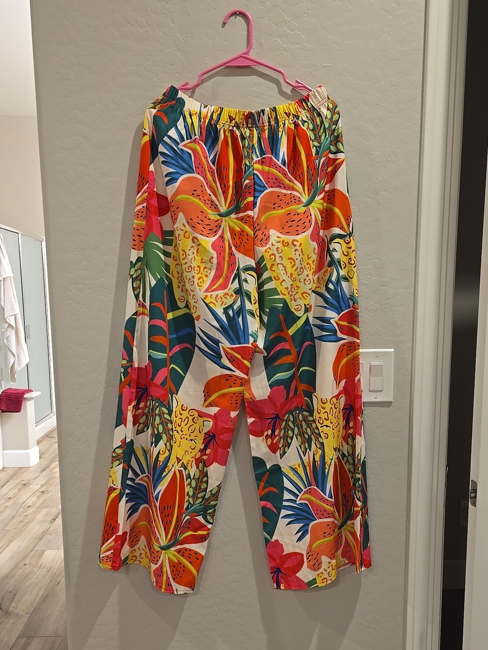 SHEIN Multicolor Tropical Floral Wide-Leg Pants